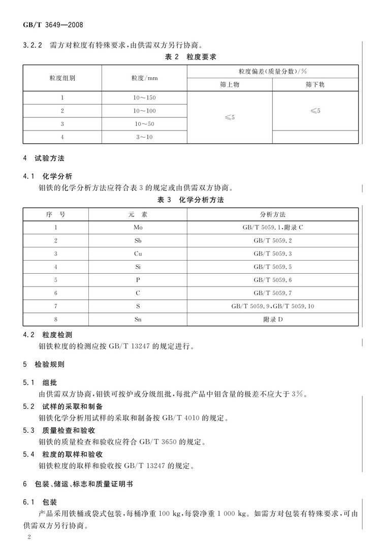 GB/T3649-2008鉬鐵國(guó)家標(biāo)準(zhǔn)
