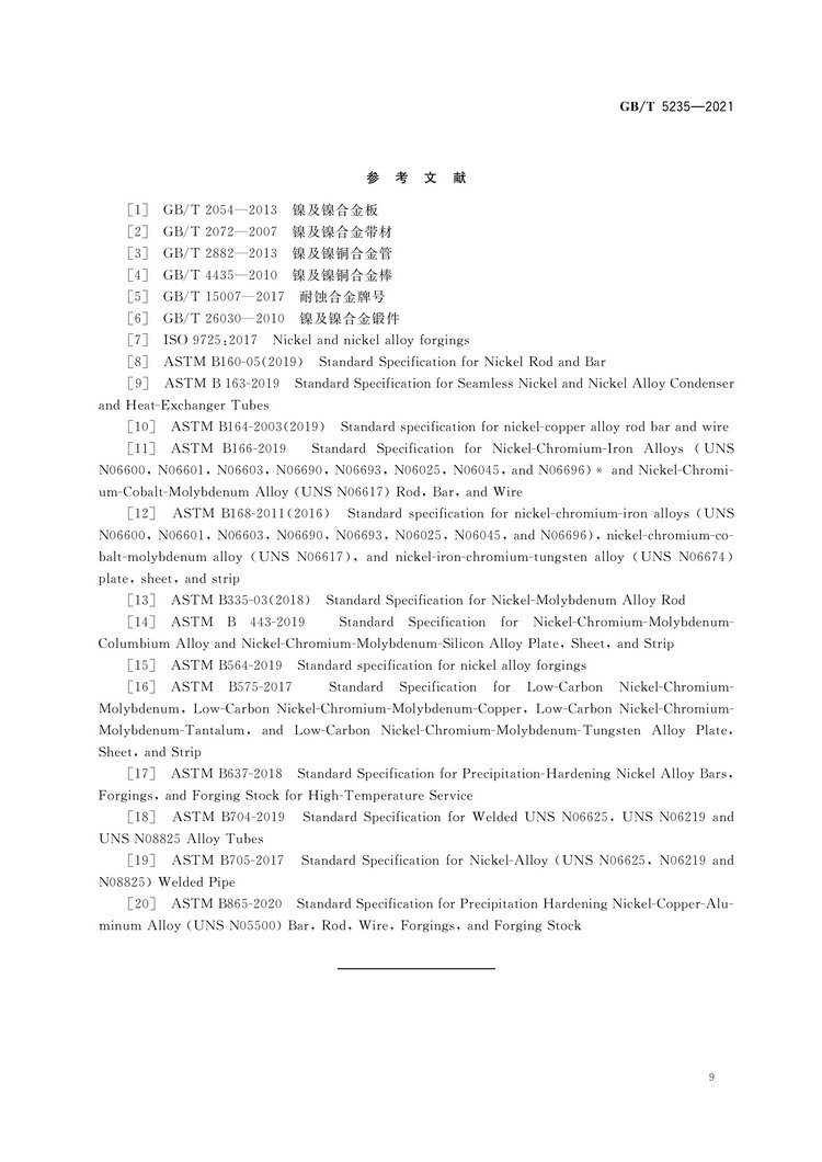 加工鎳及鎳合金牌號和化學(xué)成分國家標(biāo)準(zhǔn)GB/T5235-2021