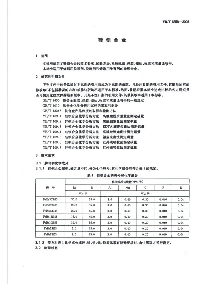 YBT5358-2008硅鋇合金冶金行業(yè)標(biāo)準(zhǔn)國家標(biāo)準(zhǔn)
